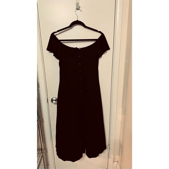 ASOS Black Off Shoulder Button Down Cotton Comfort Dress Womens Size 8 - Picture 1 of 10